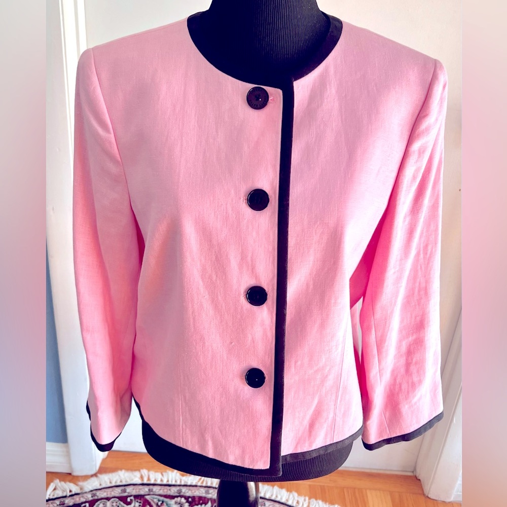 Stunning Pink & Black Ralph Lauren Jacket, Size 10, 100% Linen-Lined, Excel Cond